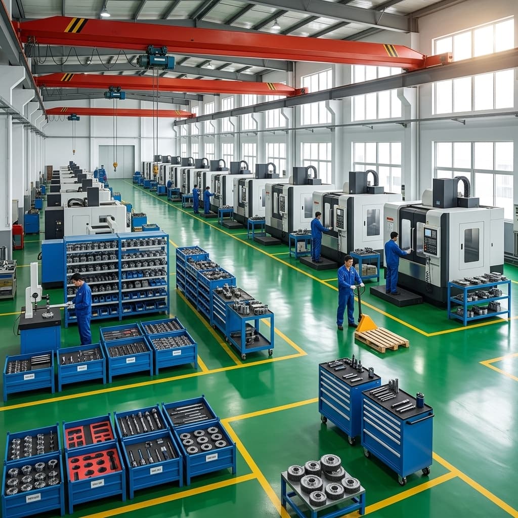 Modern CNC machining center in gearbox manufacturing factory